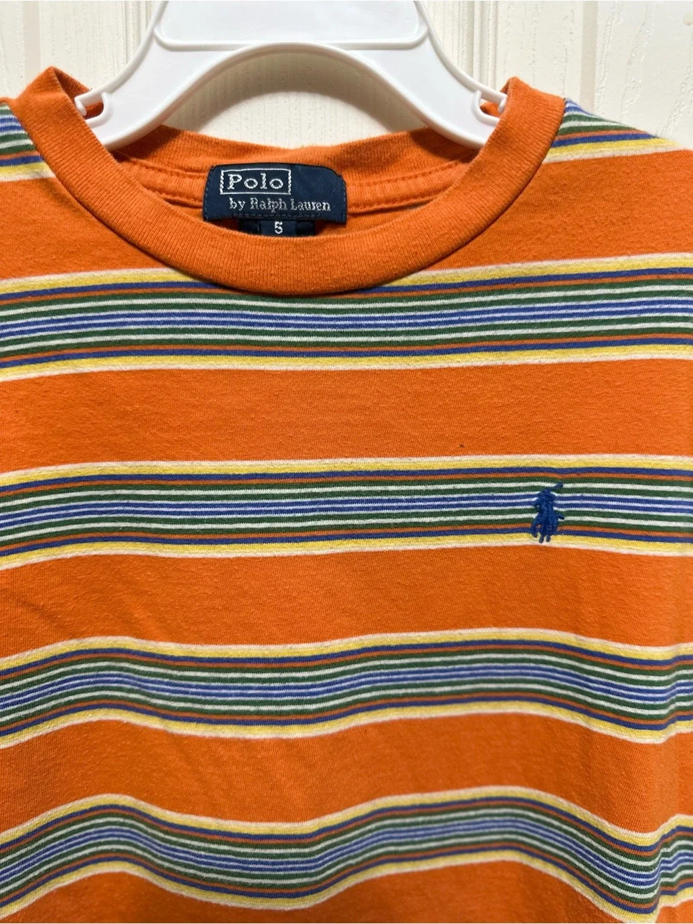 Polo Ralph Lauren Orange Stripe Crewneck Tee - Kids Size 5.  #537